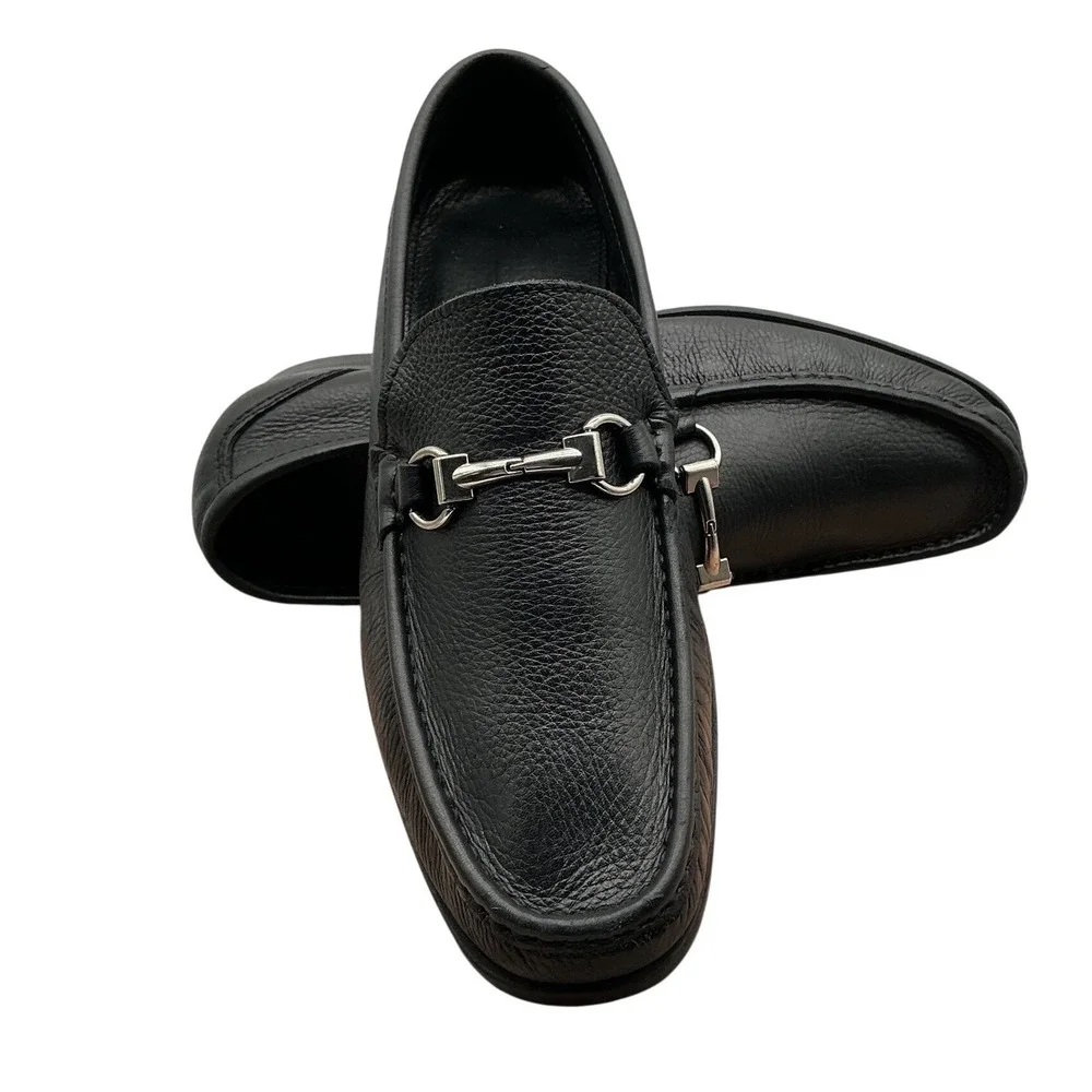 Sandro Moscoloni Malibu Black Pebbled Leather Bit Loafers Mens 10D Made in Spain